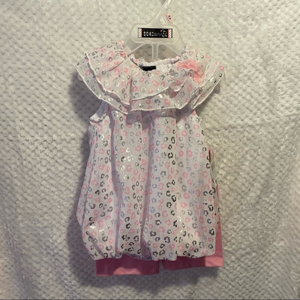 NWT - Shorts & Dress, Matching Outfit Set, Silky & Glittery Silver & Pink Spots